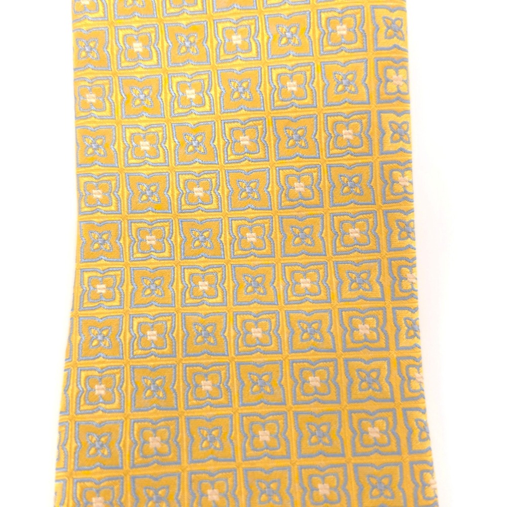 Brooks Brothers Makers and Merchants Mens Tie Silk Yellow Geometric Medallion - Picture 3 of 7